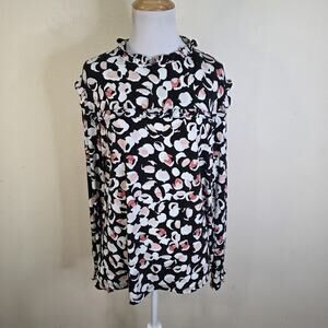 Karl Lagerfeld Women's Long Sleeve Black White Blouse Shirt Ruffle Size Large